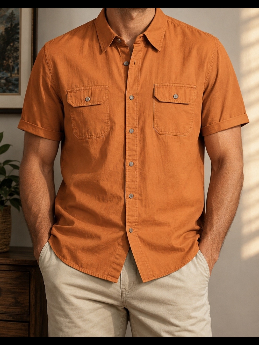 Men's Wrangler 2XL Short Sleeve Button-Up Shirt Orange